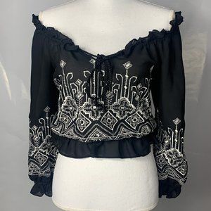 Vintage Lucia Lukken Womens Crop Peasant Style Top